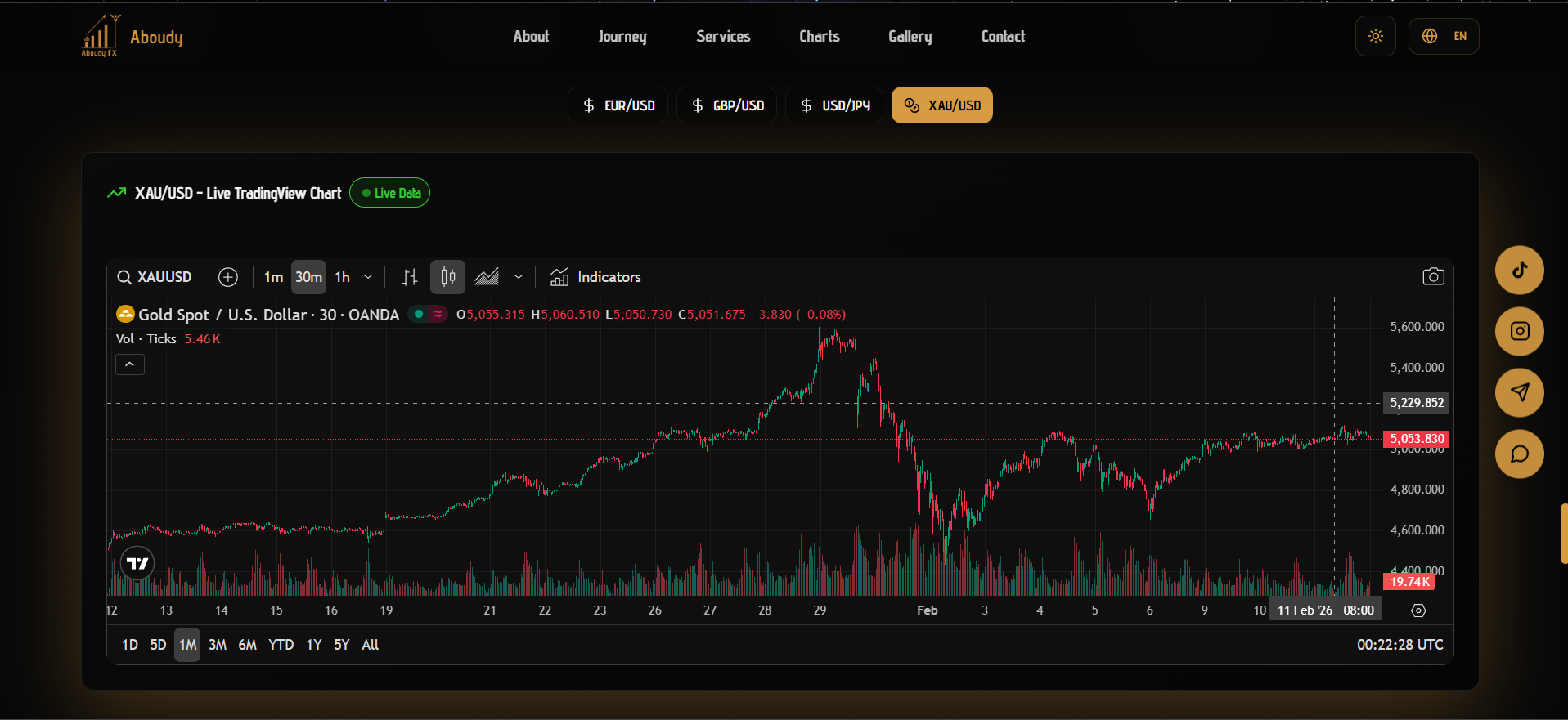Personal portfolio for forex trading with light/dark theming, full brand identity, EN & AR support with fast language/color switching. Integrated with TradingView real-time market prices and charts.